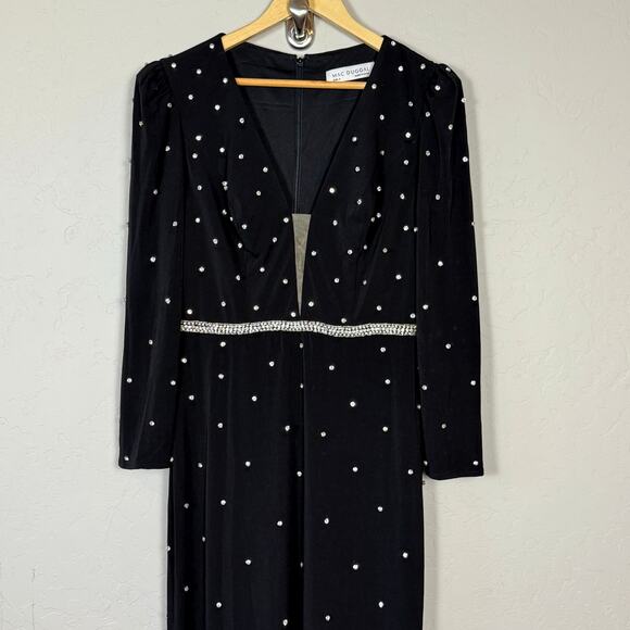 Mac Duggal NWT Size 8 Black Maxi 67874 Jeweled Plunge V Neck Long Sleeve Gown - Picture 5 of 16